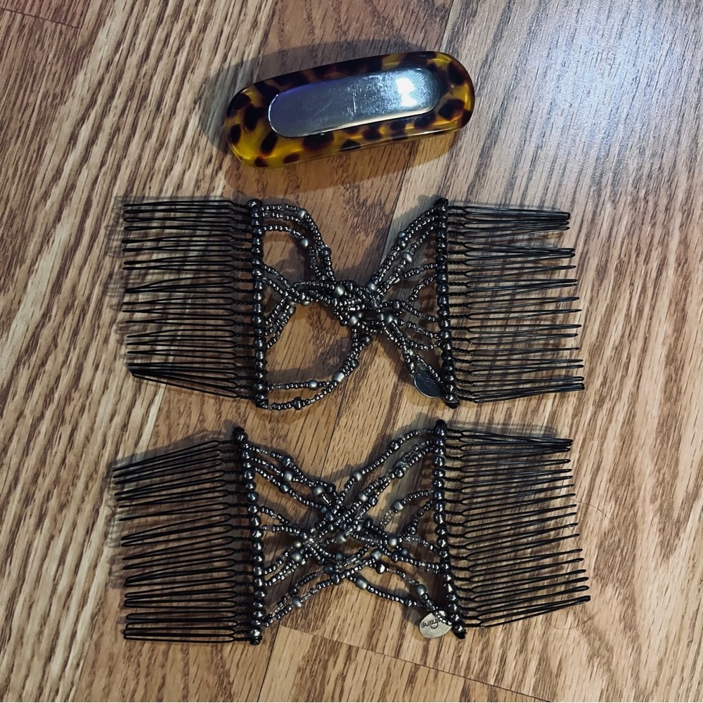 3 Boutique Hair Accessories 2 Set Of Double Hair Combs Beaded & Tortoise Barrett